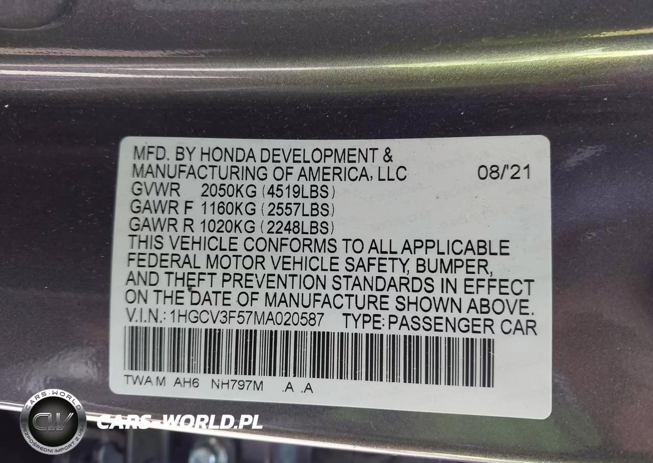2021 Honda Accord Hybrid Ex-L VIN:1HGCV3F57MA020587 - 9