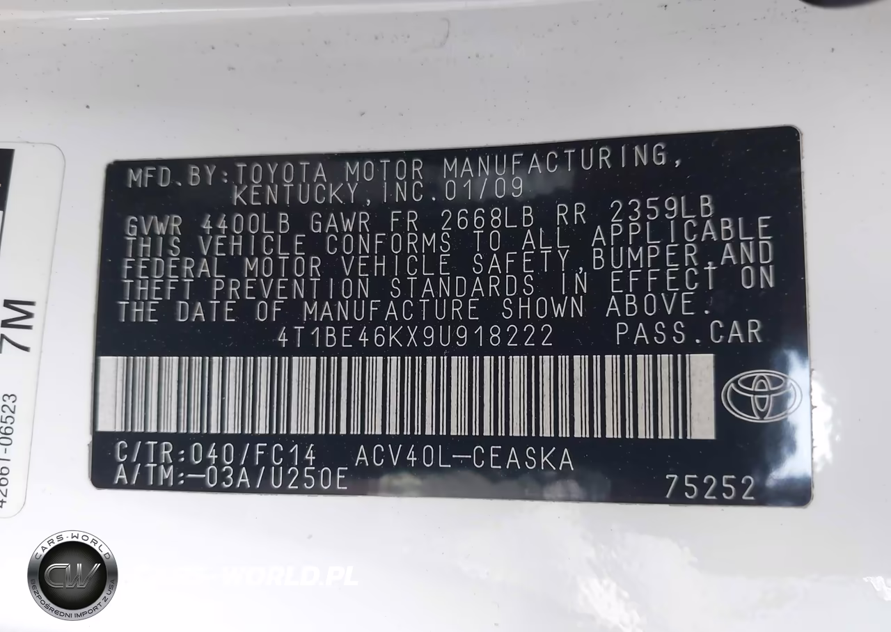 2009 Toyota Camry Se VIN:4T1BE46KX9U918222 - 9