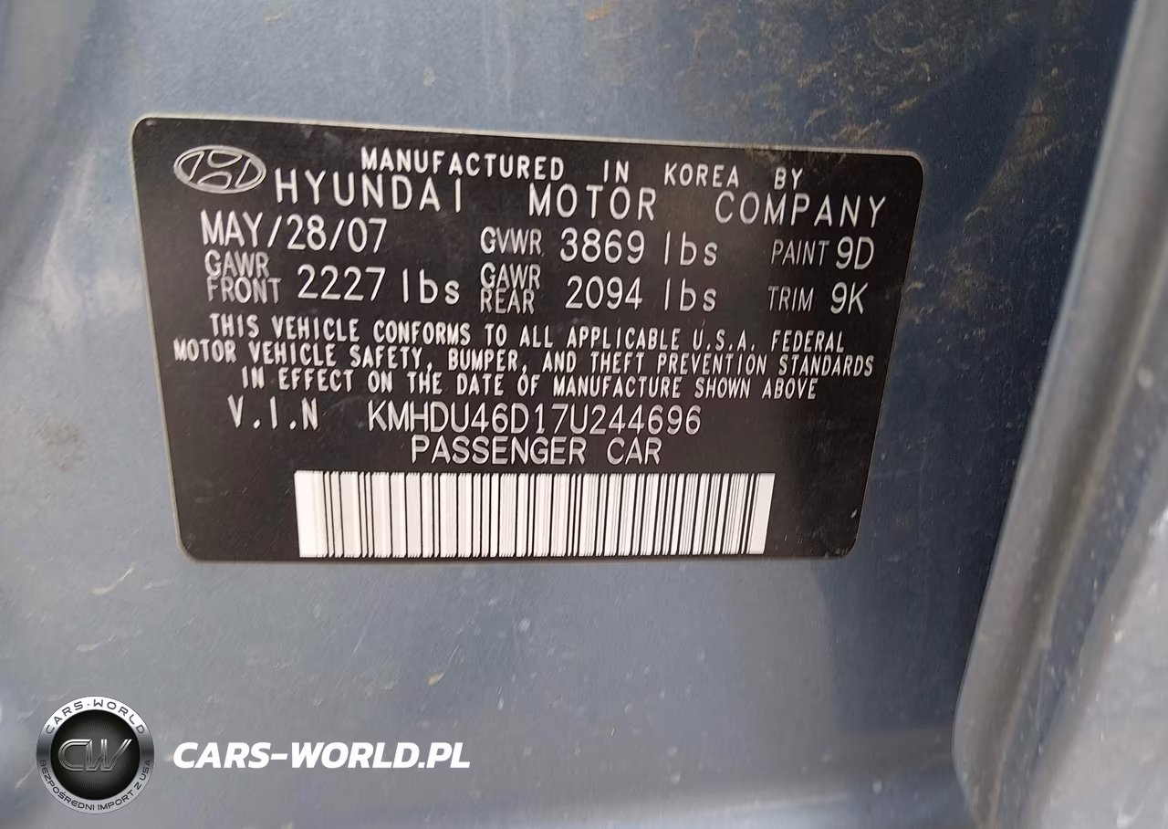 2007 Hyundai Elantra Gls-Limited-Se VIN:KMHDU46D17U244696 - 9