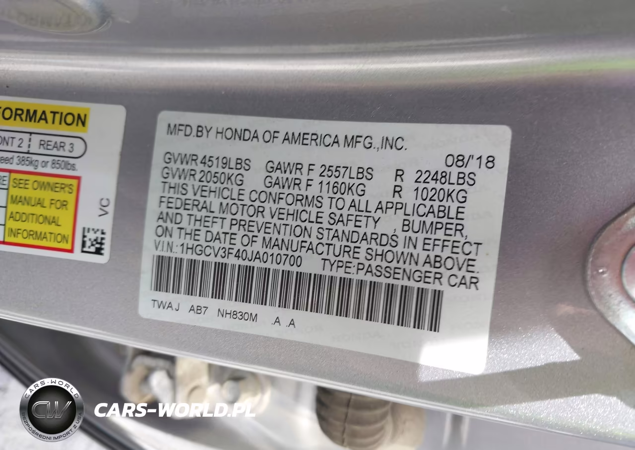 2018 Honda Accord Hybrid Ex VIN:1HGCV3F40JA010700 - 9