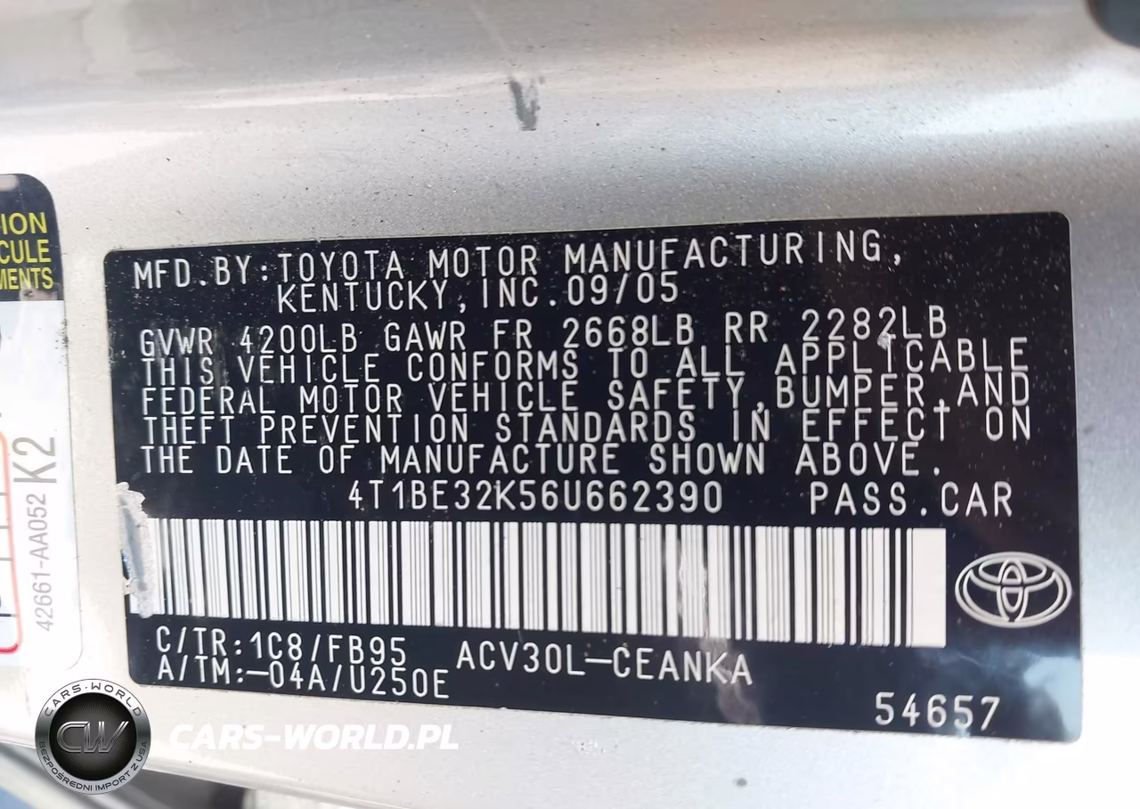2006 Toyota Camry Le VIN:4T1BE32K56U662390 - 9
