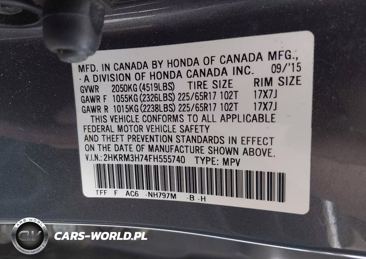 2015 Honda Cr-V Ex-L VIN:2HKRM3H74FH555740 - 9