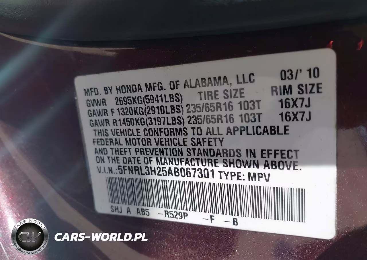 2010 Honda Odyssey Lx VIN:5FNRL3H25AB067301 - 9