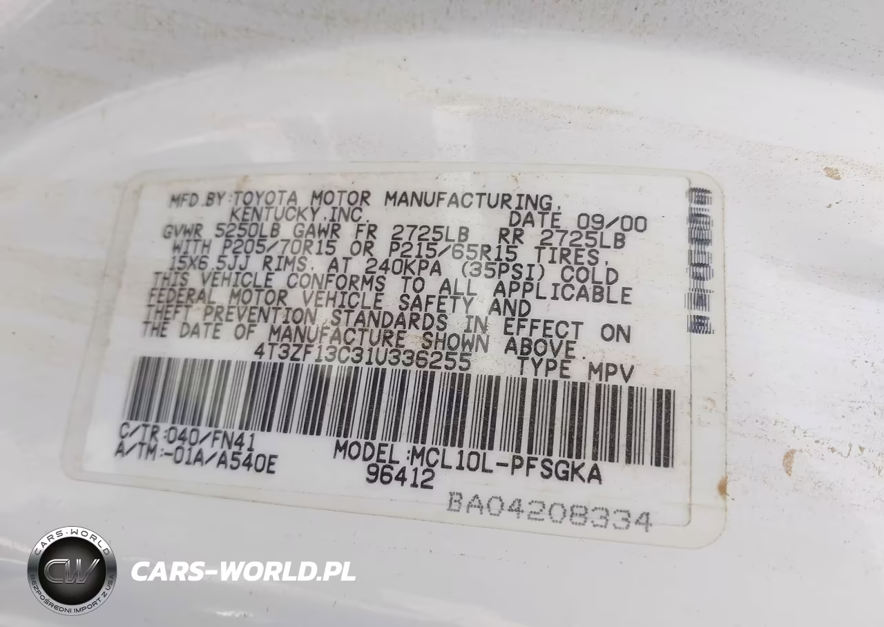 2001 Toyota Sienna Le VIN:4T3ZF13C31U336255 - 9