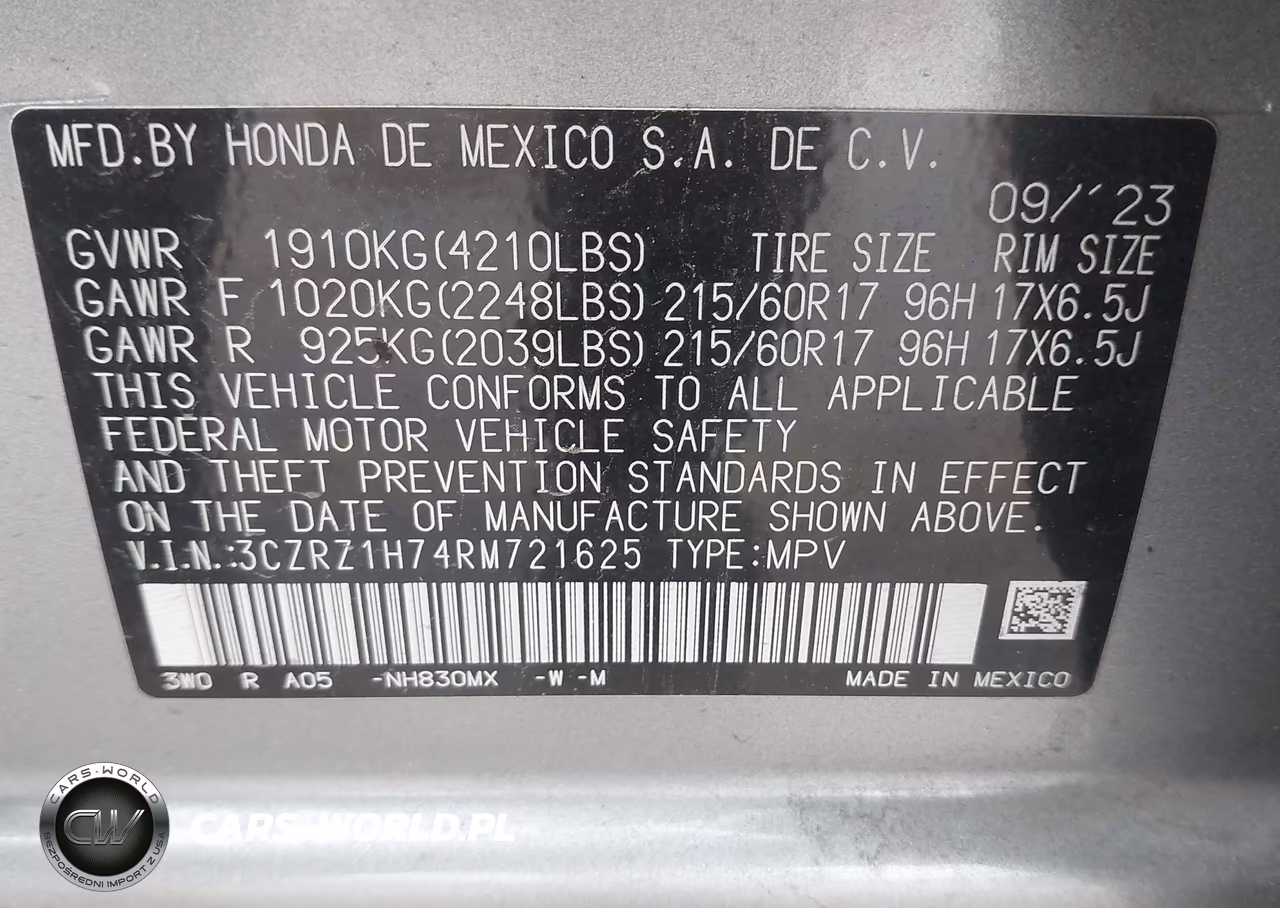 2024 Honda Hr-V 2Wd Ex-L-2Wd Ex-L W-O Bsi VIN:3CZRZ1H74RM721625 - 9
