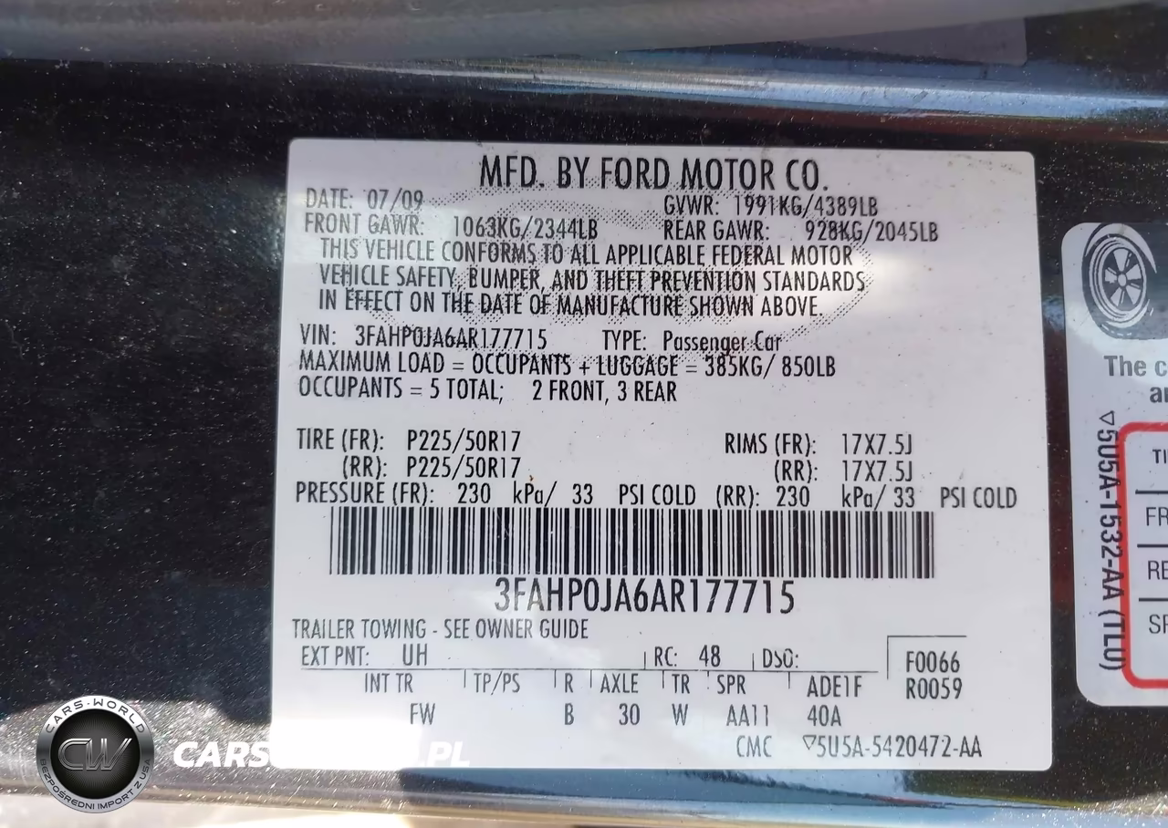 2010 Ford Fusion Sel VIN:3FAHP0JA6AR177715 - 9
