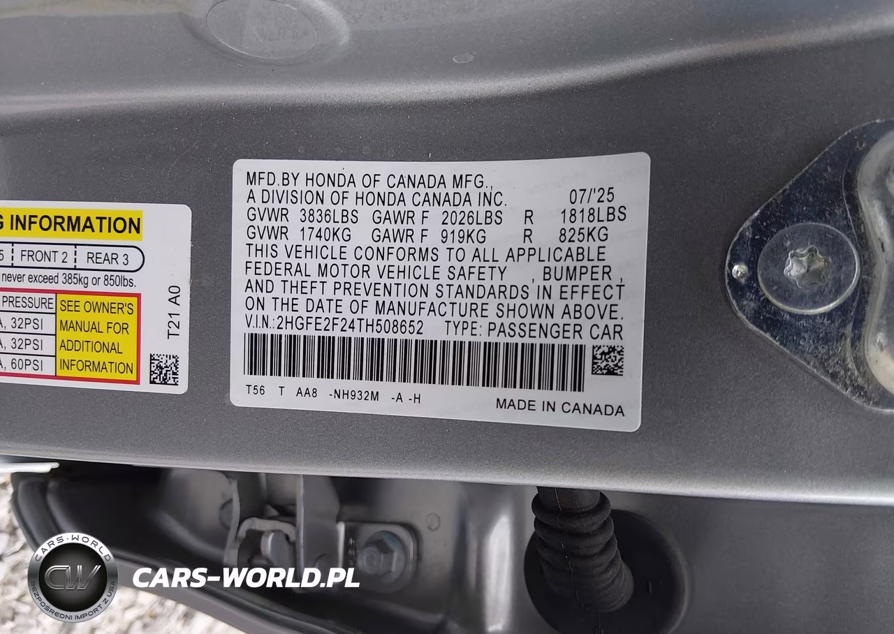 2026 Honda Civic Lx VIN:2HGFE2F24TH508652 - 9