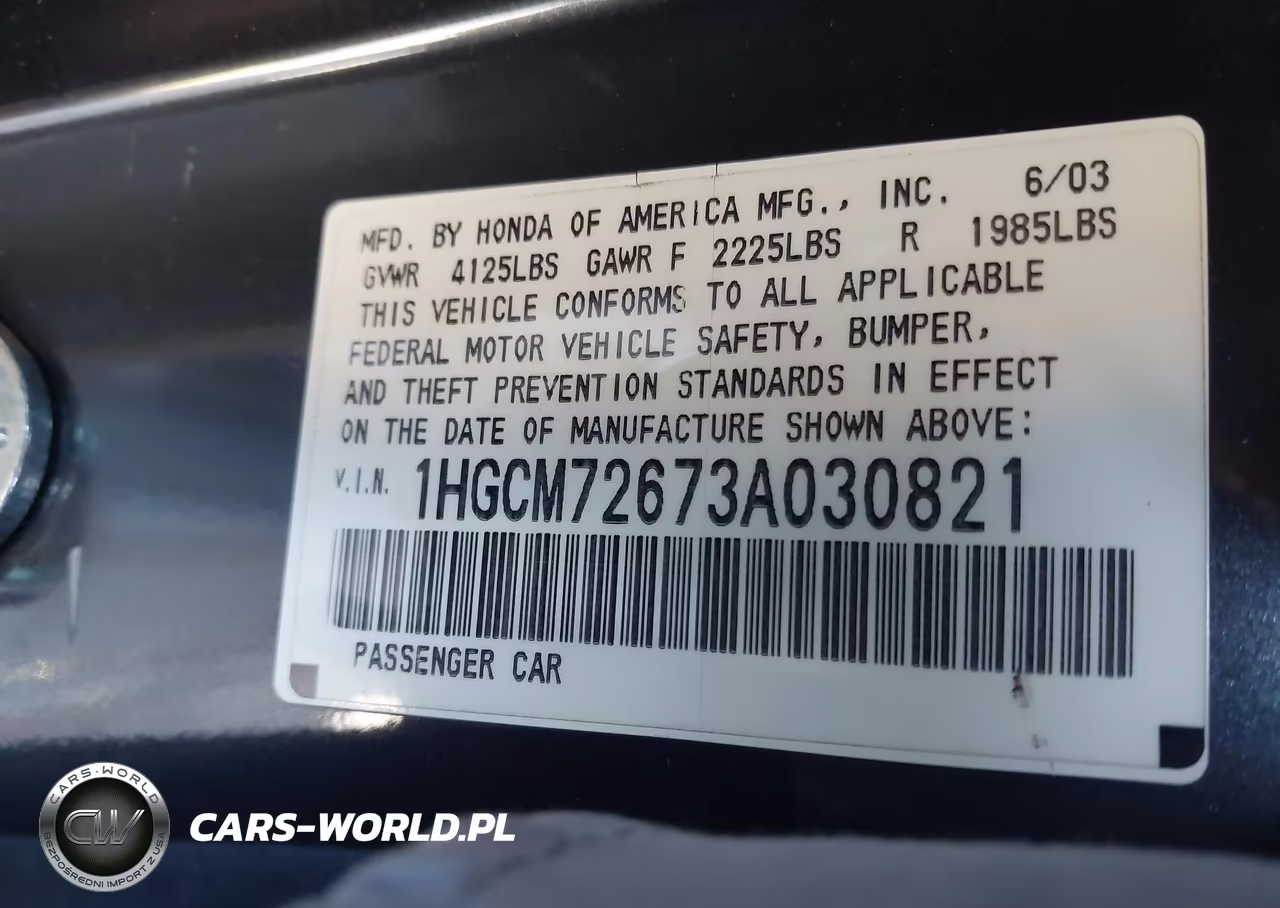 2003 Honda Accord 2.4 Ex VIN:1HGCM72673A030821 - 9