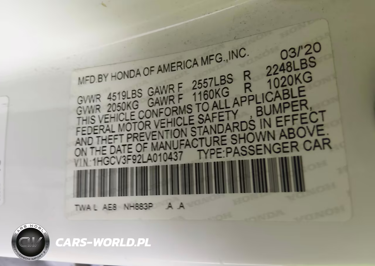2020 Honda Accord Hybrid Touring VIN:1HGCV3F92LA010437 - 9