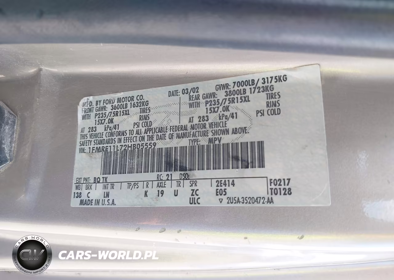 2002 Ford E-150 Xl-Xlt VIN:1FMRE11L72HB05559 - 9