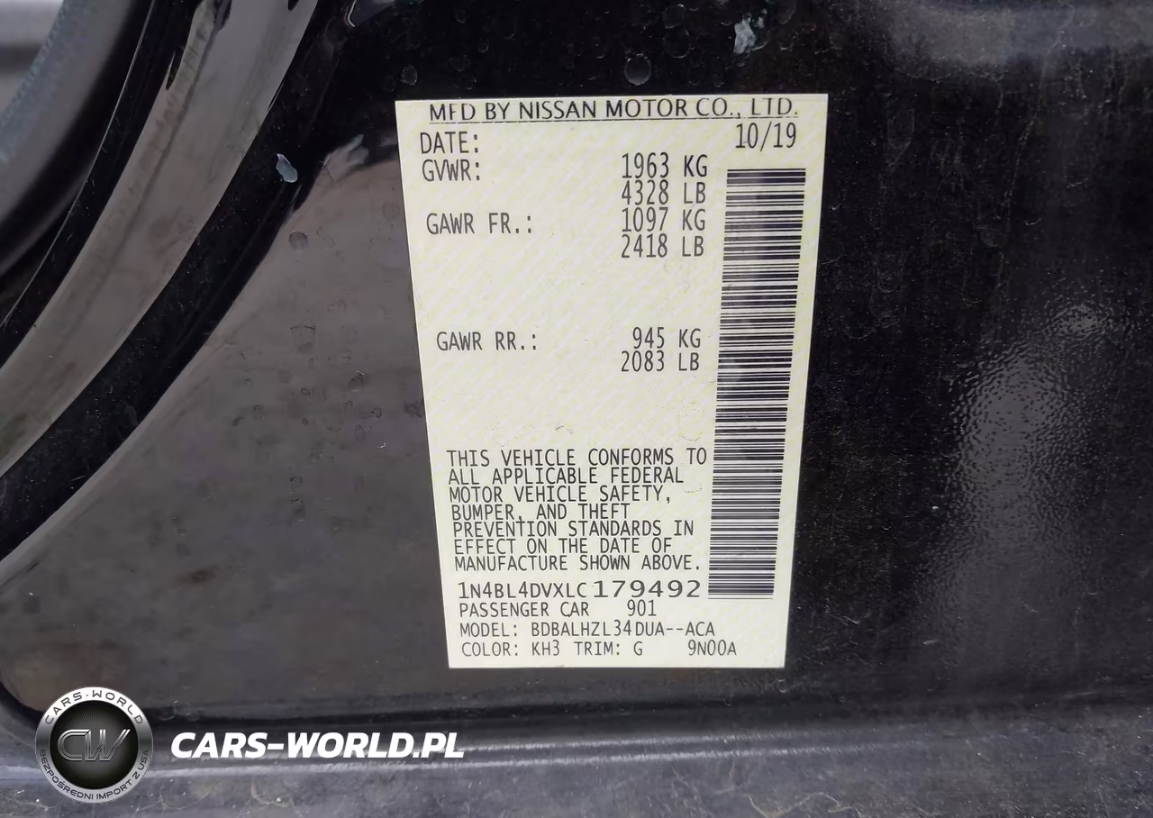 2020 Nissan Altima Sv Fwd VIN:1N4BL4DVXLC179492 - 9