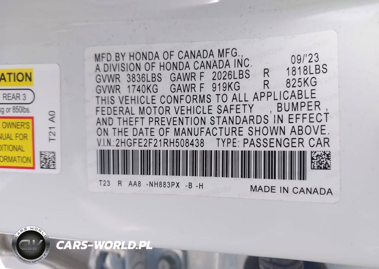 2024 Honda Civic Lx VIN:2HGFE2F21RH508438 - 9