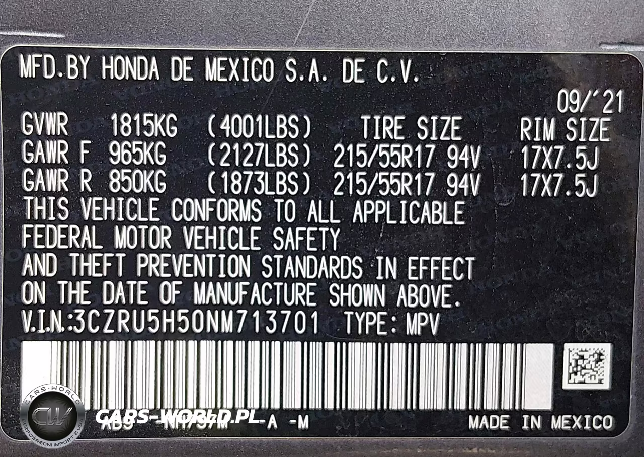 2022 Honda Hr-V 2Wd Ex VIN:3CZRU5H50NM713701 - 9