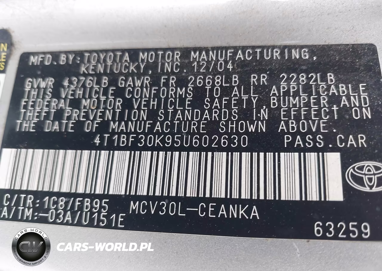 2005 Toyota Camry Le V6 VIN:4T1BF30K95U602630 - 9
