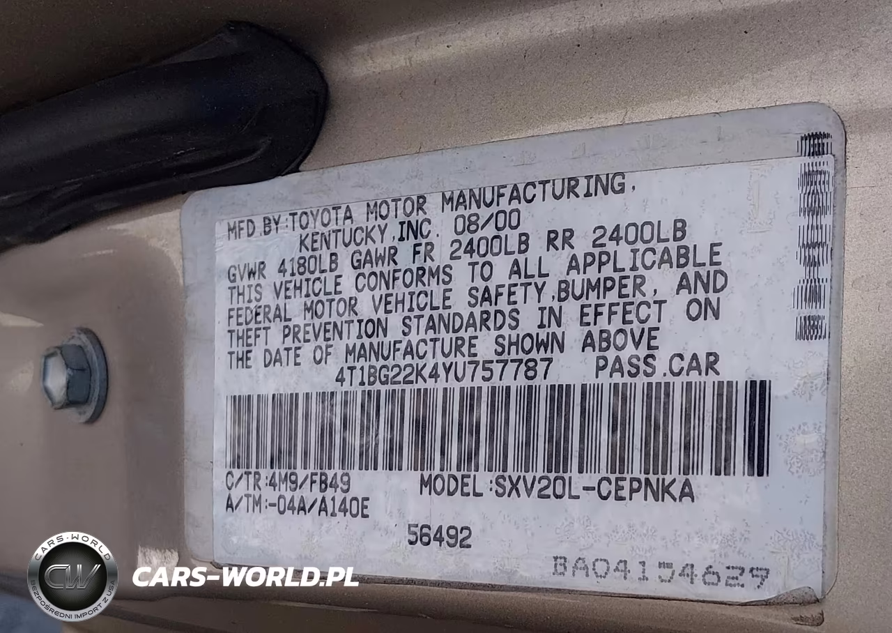 2000 Toyota Camry Le VIN:4T1BG22K4YU757787 - 9