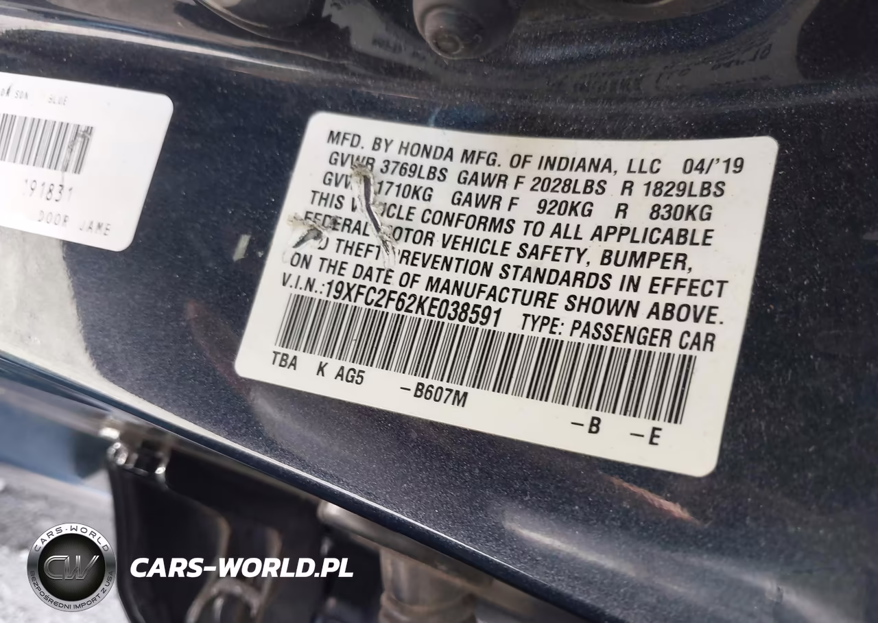 2019 Honda Civic Lx VIN:19XFC2F62KE038591 - 9
