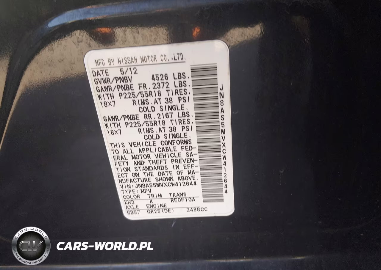 2012 Nissan Rogue Sv W-Sl Pkg VIN:JN8AS5MVXCW412644 - 9