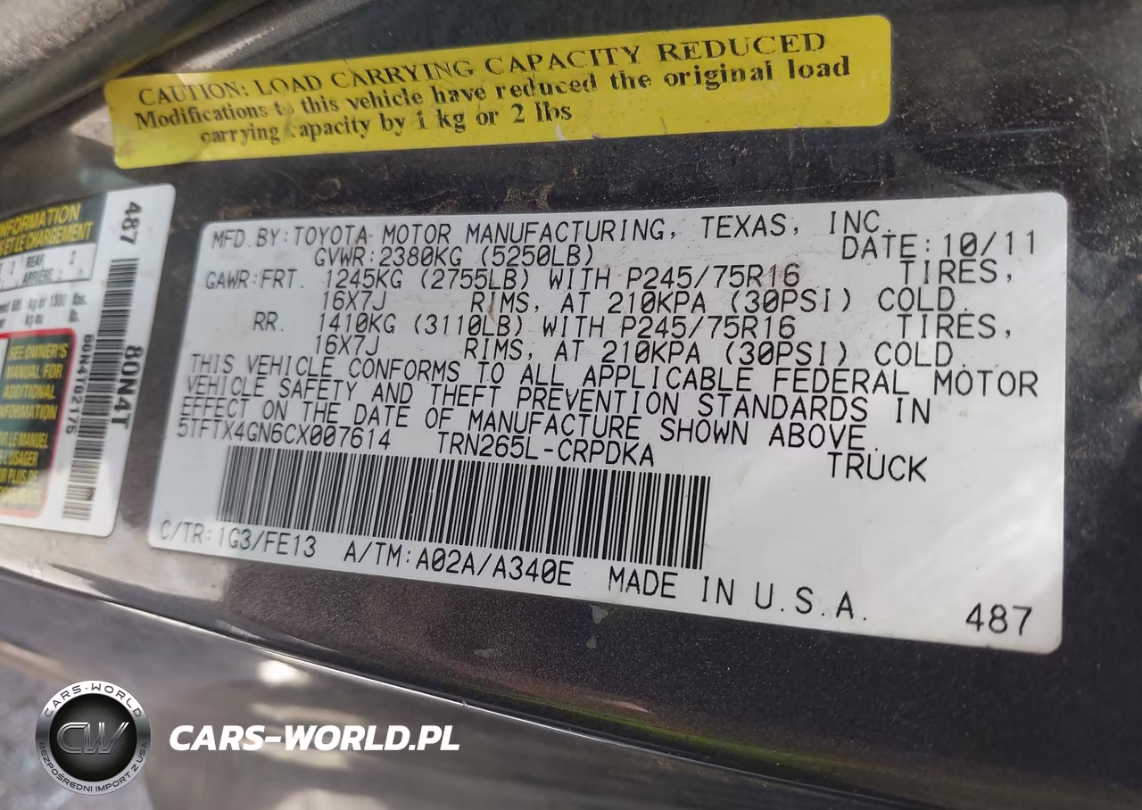 2012 Toyota Tacoma Prerunner VIN:5TFTX4GN6CX007614 - 9