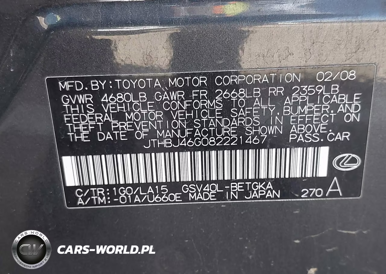 2008 Lexus Es 350 VIN:JTHBJ46G082221467 - 9