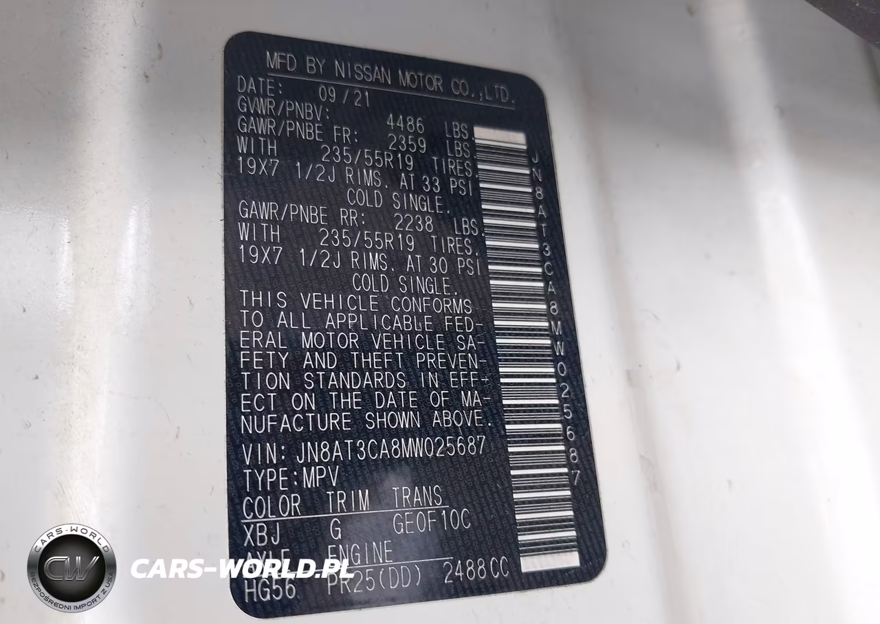 2021 Nissan Rogue Sl Fwd VIN:JN8AT3CA8MW025687 - 9