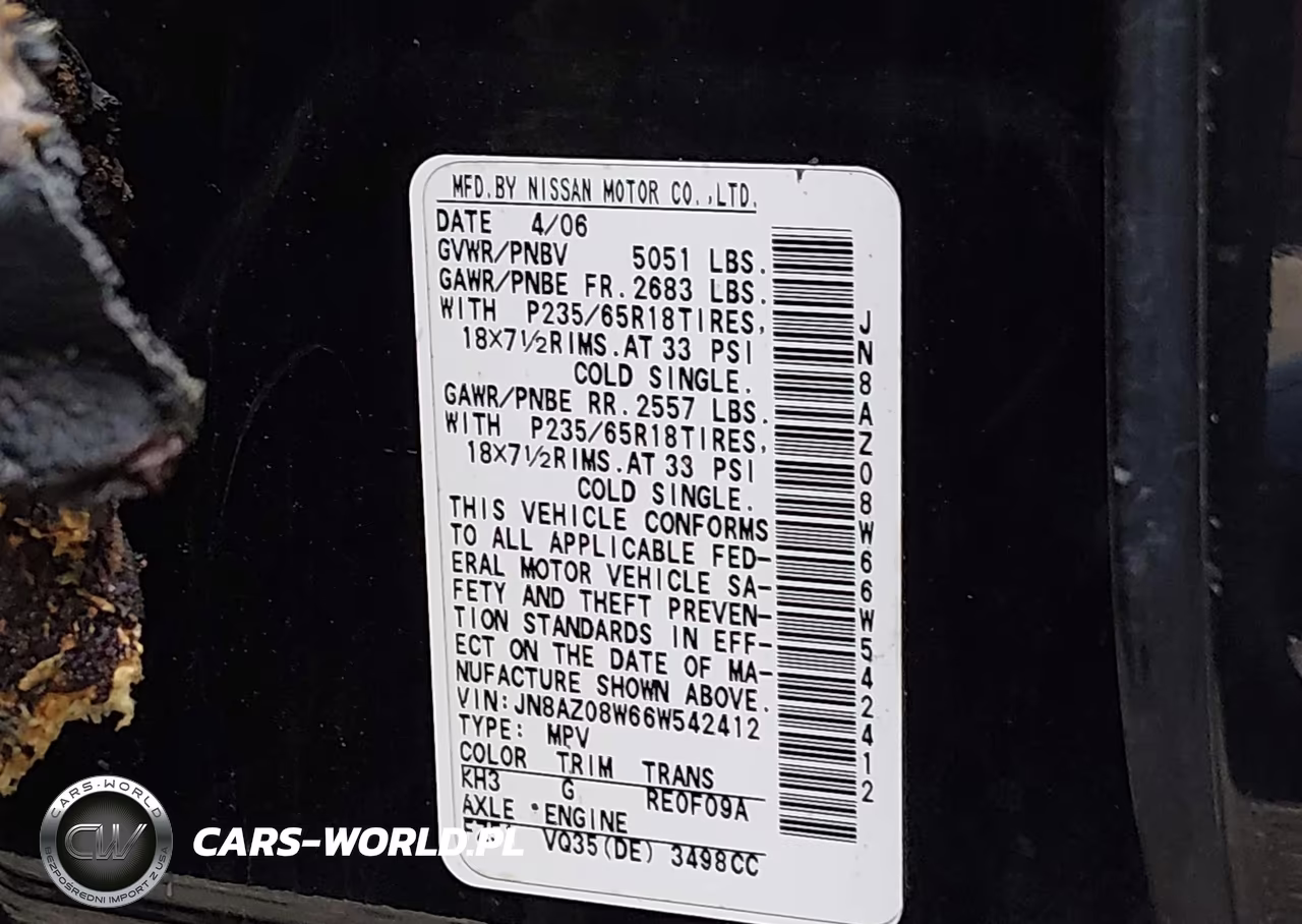 2006 Nissan Murano Sl VIN:JN8AZ08W66W542412 - 9