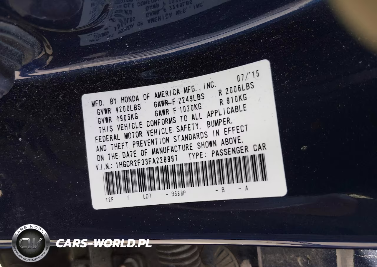2015 Honda Accord Lx VIN:1HGCR2F33FA228997 - 9