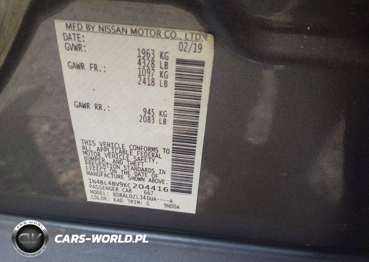 2019 Nissan Altima 2.5 S VIN:1N4BL4BV9KC204416 - 9