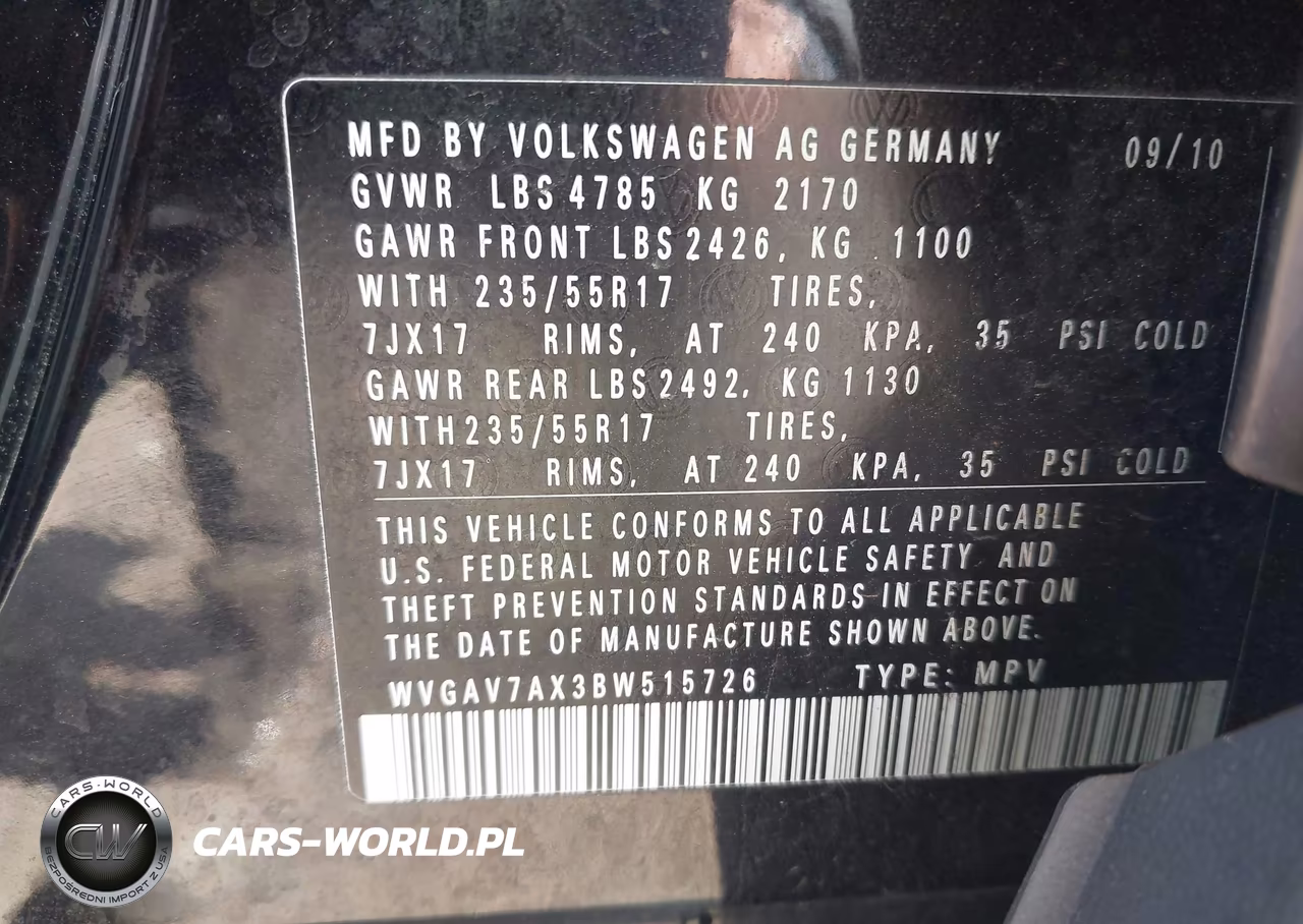 2011 Volkswagen Tiguan Se VIN:WVGAV7AX3BW515726 - 9