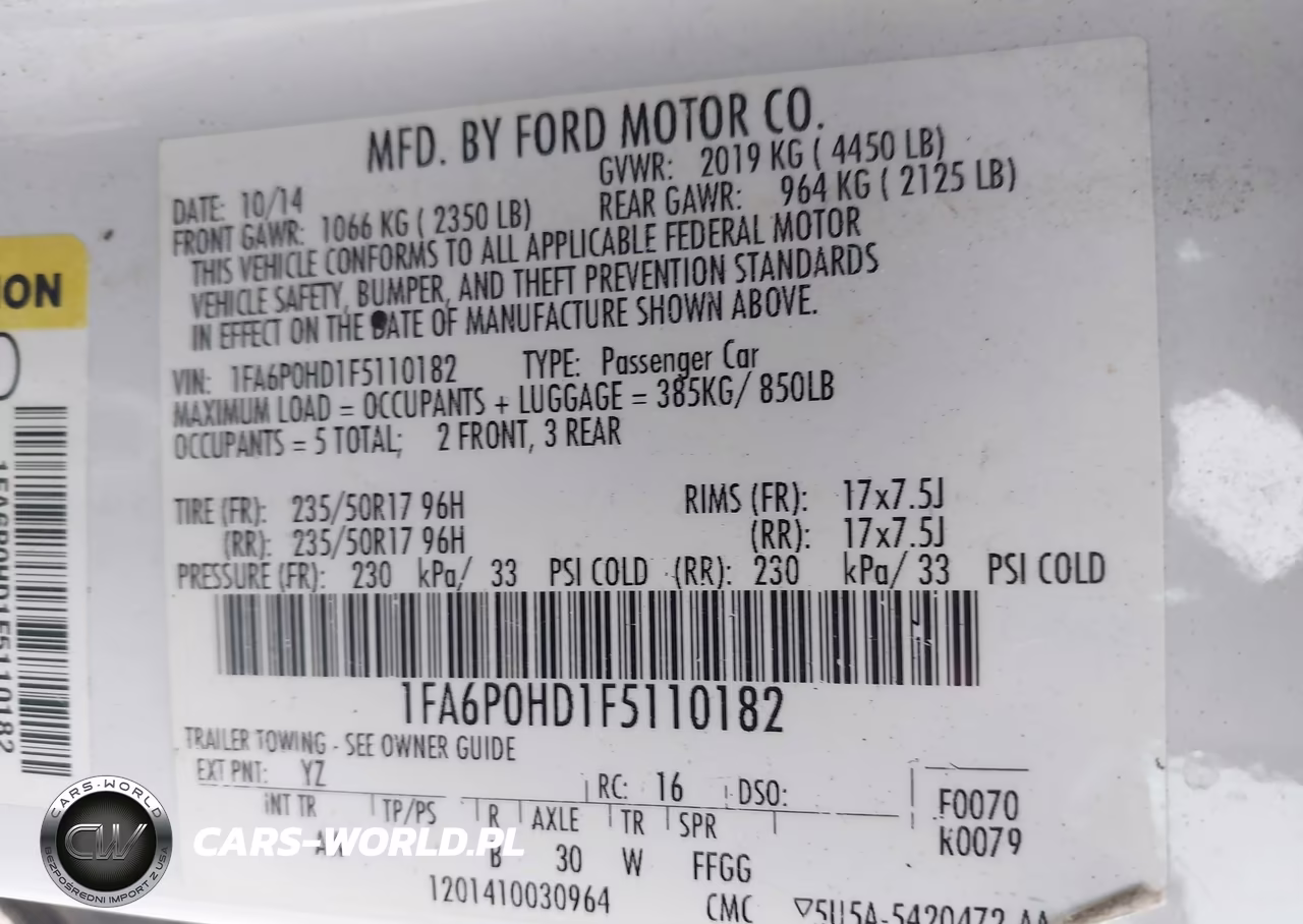 2015 Ford Fusion Se VIN:1FA6P0HD1F5110182 - 9