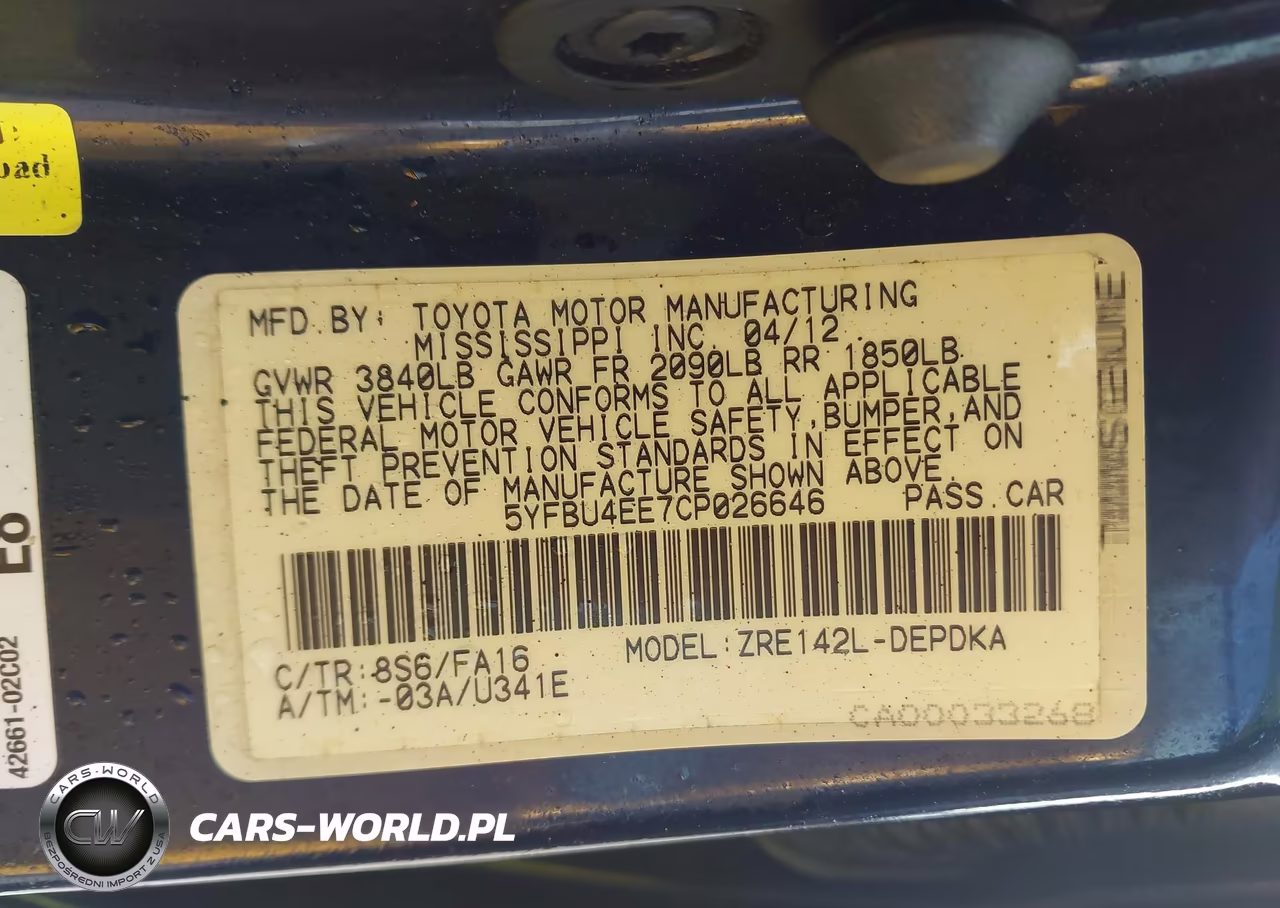 2012 Toyota Corolla L VIN:5YFBU4EE7CP026646 - 9