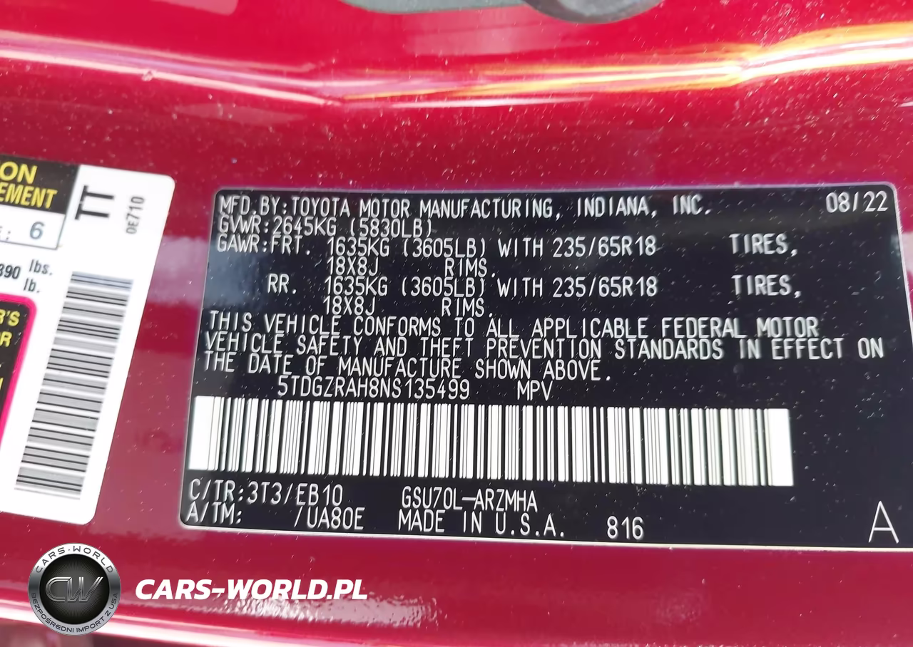 2022 Toyota Highlander Xle VIN:5TDGZRAH8NS135499 - 9