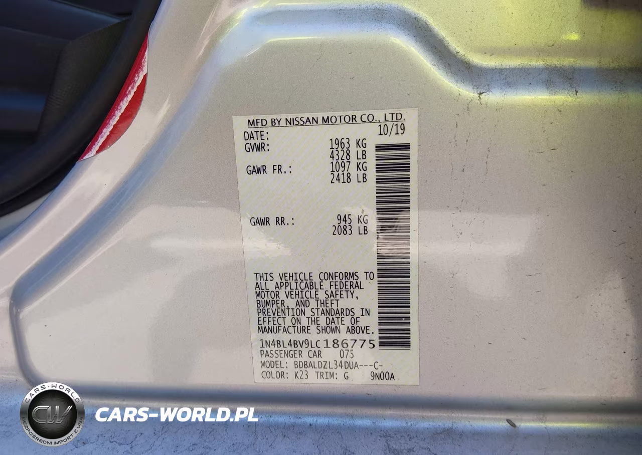 2020 Nissan Altima S Fwd VIN:1N4BL4BV9LC186775 - 9