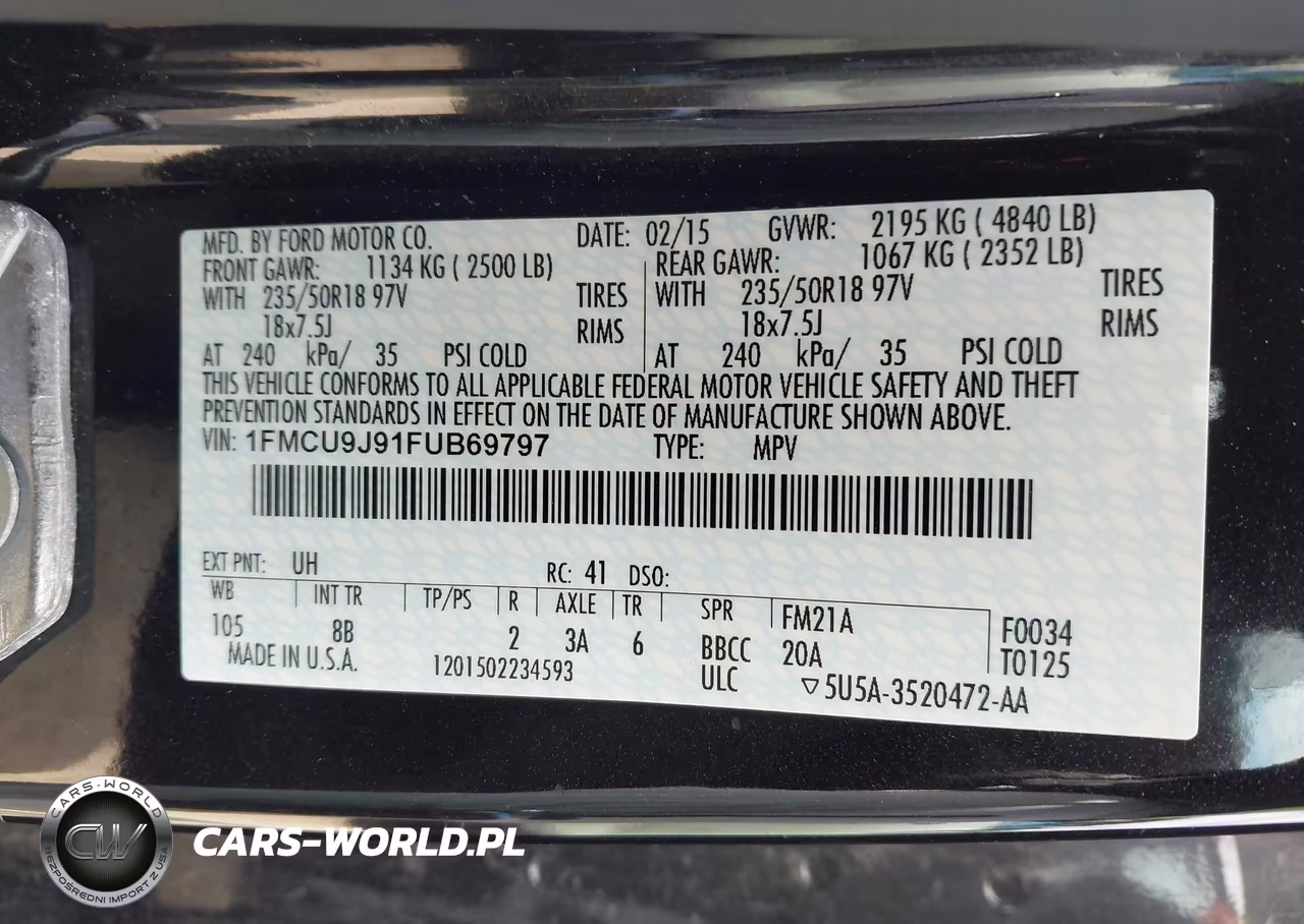 2015 Ford Escape Titanium VIN:1FMCU9J91FUB69797 - 9