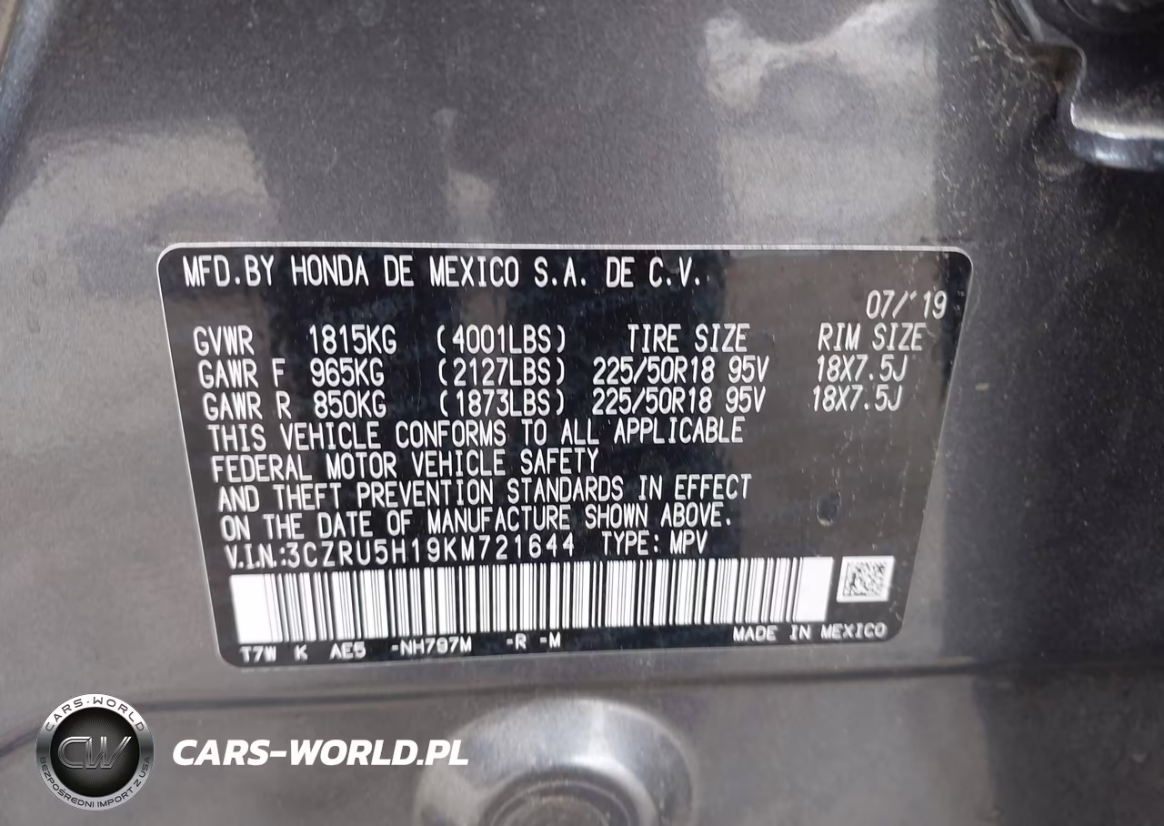 2019 Honda Hr-V Sport VIN:3CZRU5H19KM721644 - 9