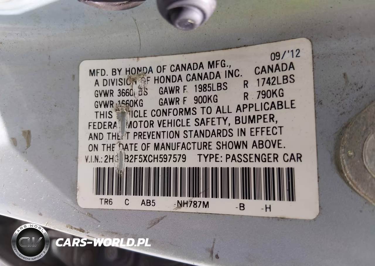 2012 Honda Civic Lx VIN:2HGFB2F5XCH597579 - 9