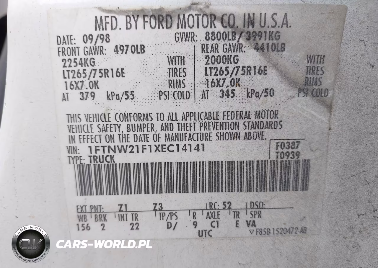 1999 Ford F-250 VIN:1FTNW21F1XEC14141 - 9