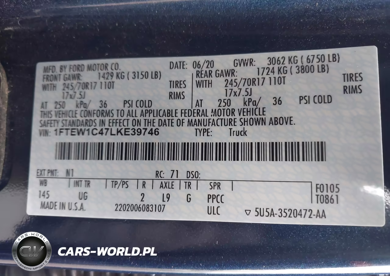 2020 Ford F-150 Xlt VIN:1FTEW1C47LKE39746 - 9