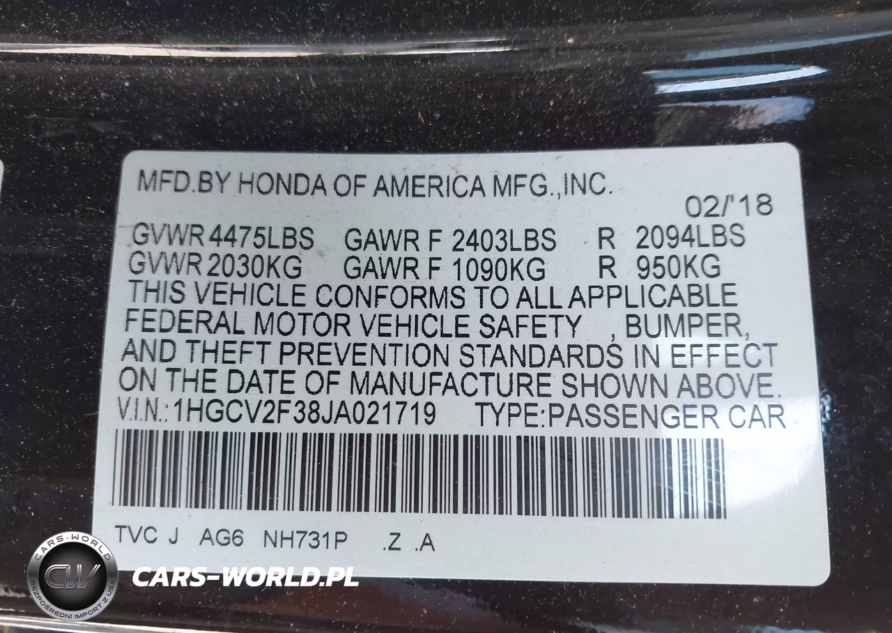 2018 Honda Accord Sport 2.0T VIN:1HGCV2F38JA021719 - 9