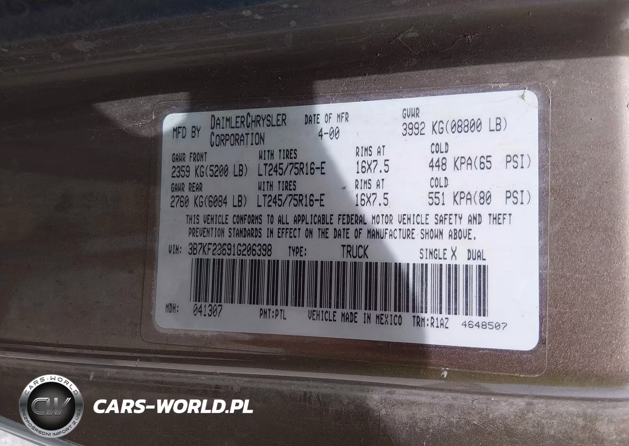 2001 Dodge Ram 2500 St VIN:3B7KF23691G206398 - 9