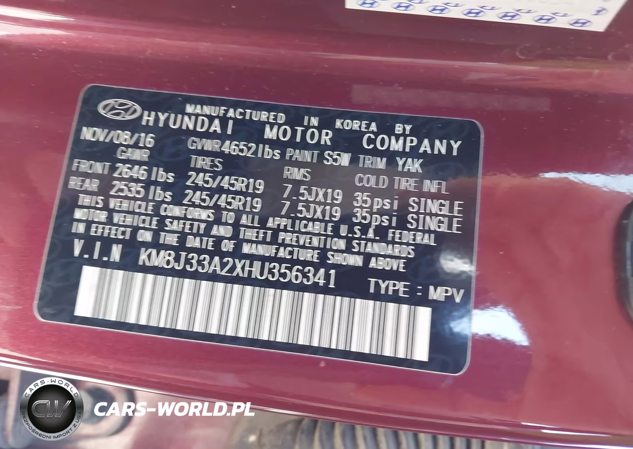 2017 Hyundai Tucson Sport VIN:KM8J33A2XHU356341 - 9