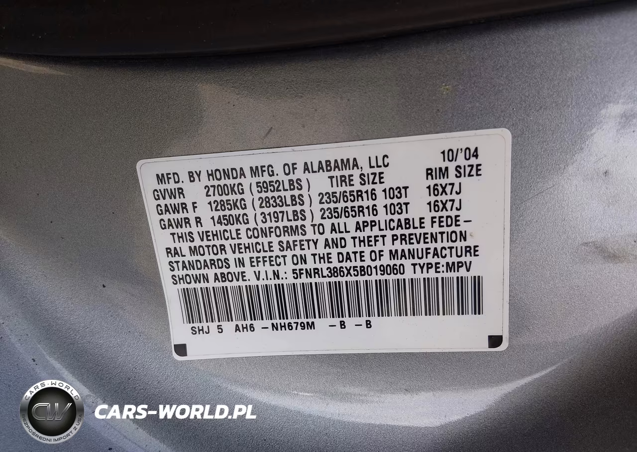 2005 Honda Odyssey Ex-L VIN:5FNRL386X5B019060 - 9