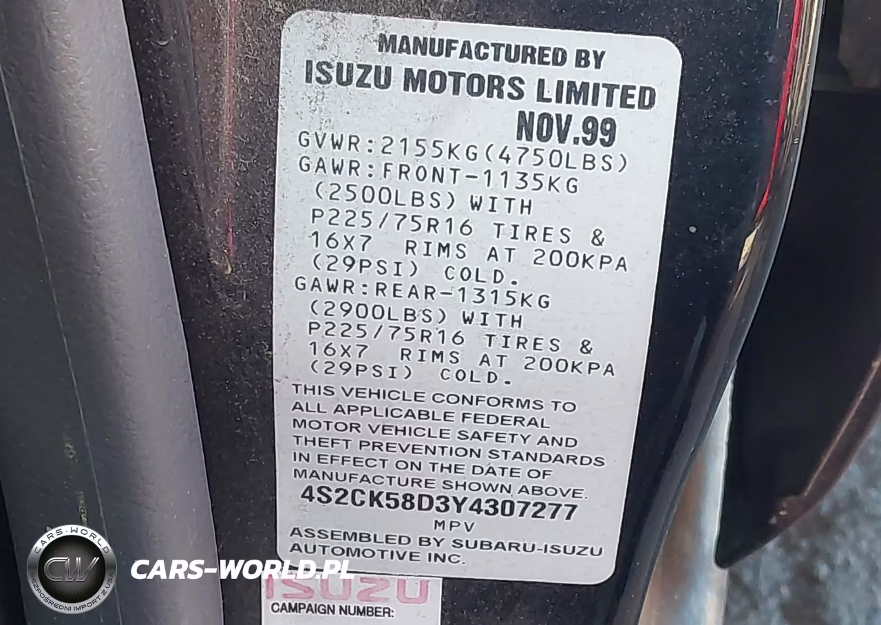 2000 Isuzu Rodeo S 2.2L VIN:4S2CK58D3Y4307277 - 9