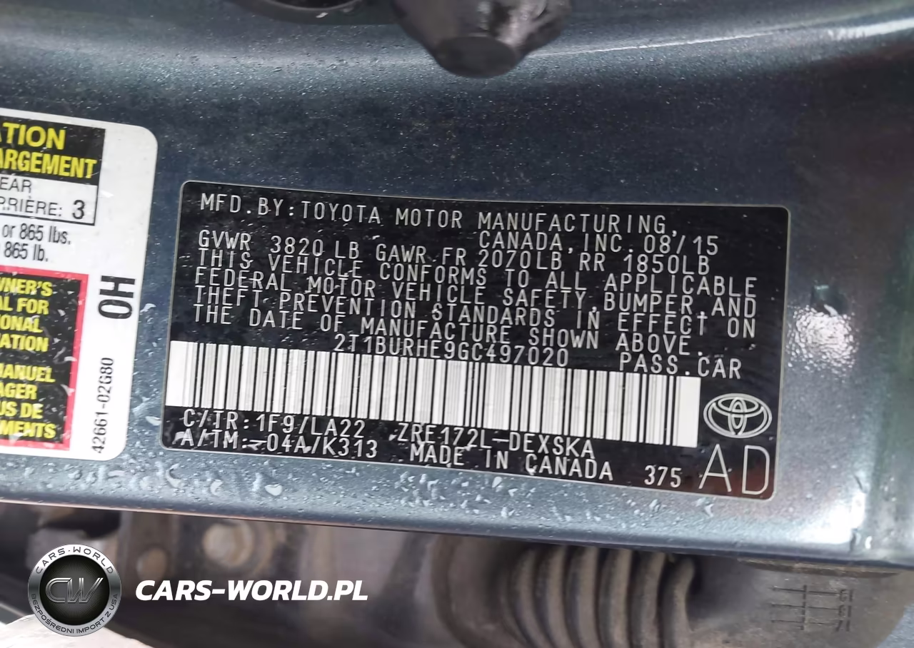 2016 Toyota Corolla S Premium VIN:2T1BURHE9GC497020 - 9