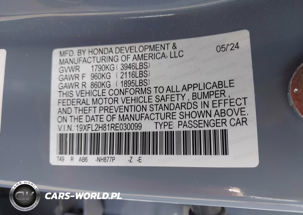 2024 Honda Civic Sport VIN:19XFL2H81RE030099 - 9
