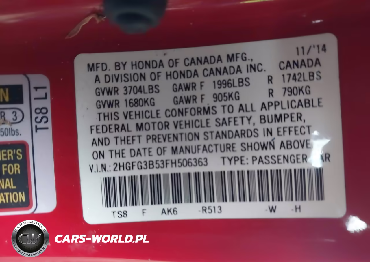 2015 Honda Civic Lx VIN:2HGFG3B53FH506363 - 8