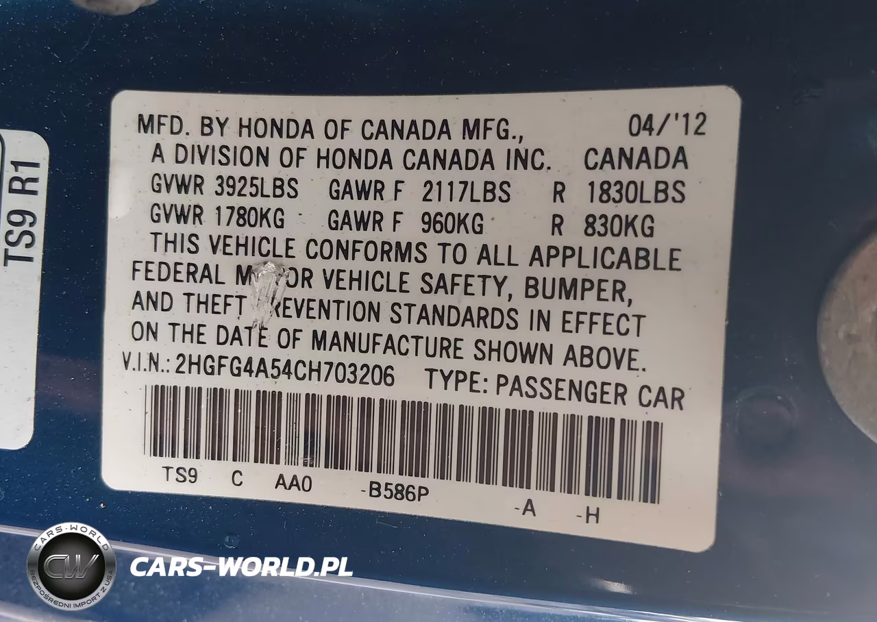 2012 Honda Civic Si VIN:2HGFG4A54CH703206 - 9