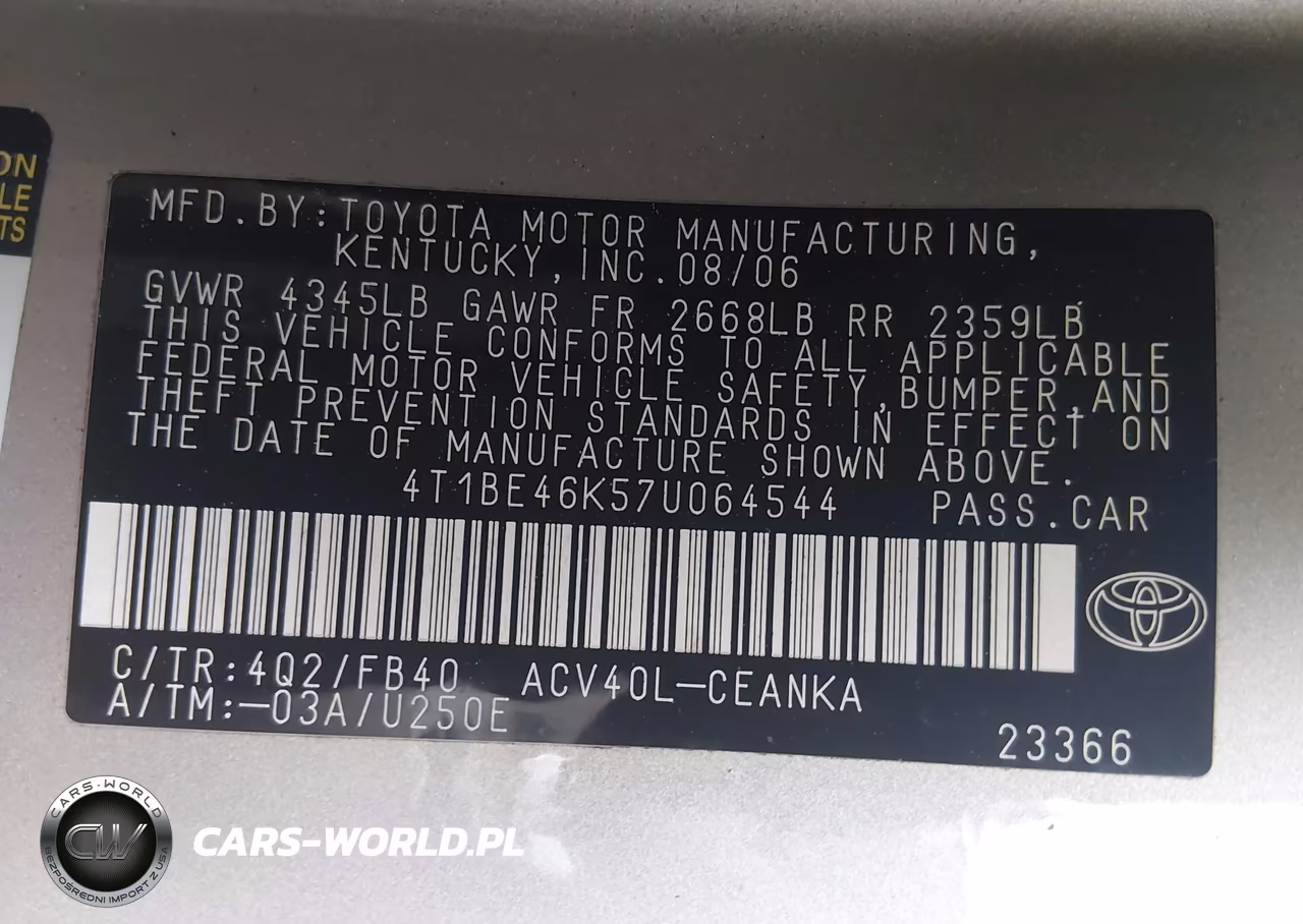 2007 Toyota Camry Le VIN:4T1BE46K57U064544 - 9