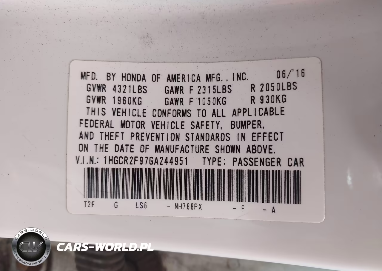 2016 Honda Accord Ex-L VIN:1HGCR2F97GA244951 - 9