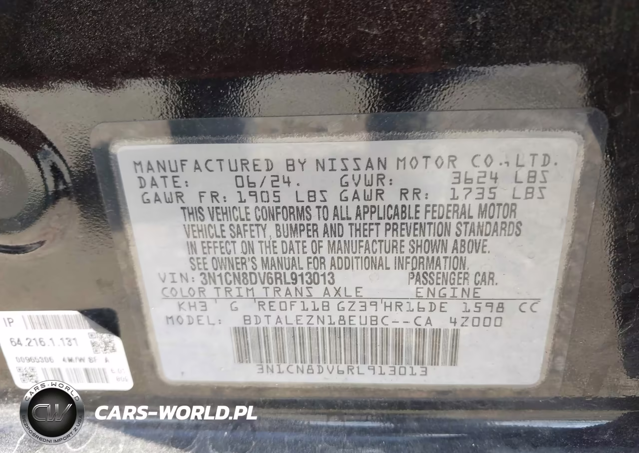 2024 Nissan Versa 1.6 S VIN:3N1CN8DV6RL913013 - 9