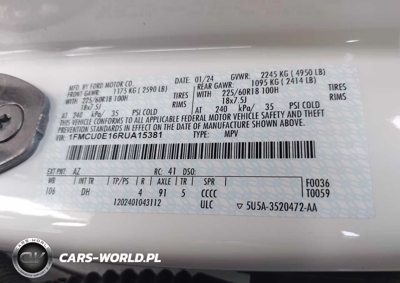2024 Ford Escape Phev VIN:1FMCU0E16RUA15381 - 9